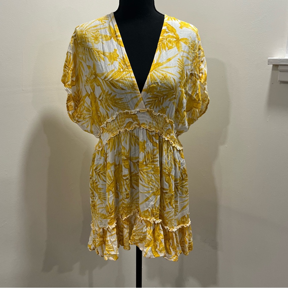 Blue Island Yellow and White Floral Dress/Cover-Up Size Small
